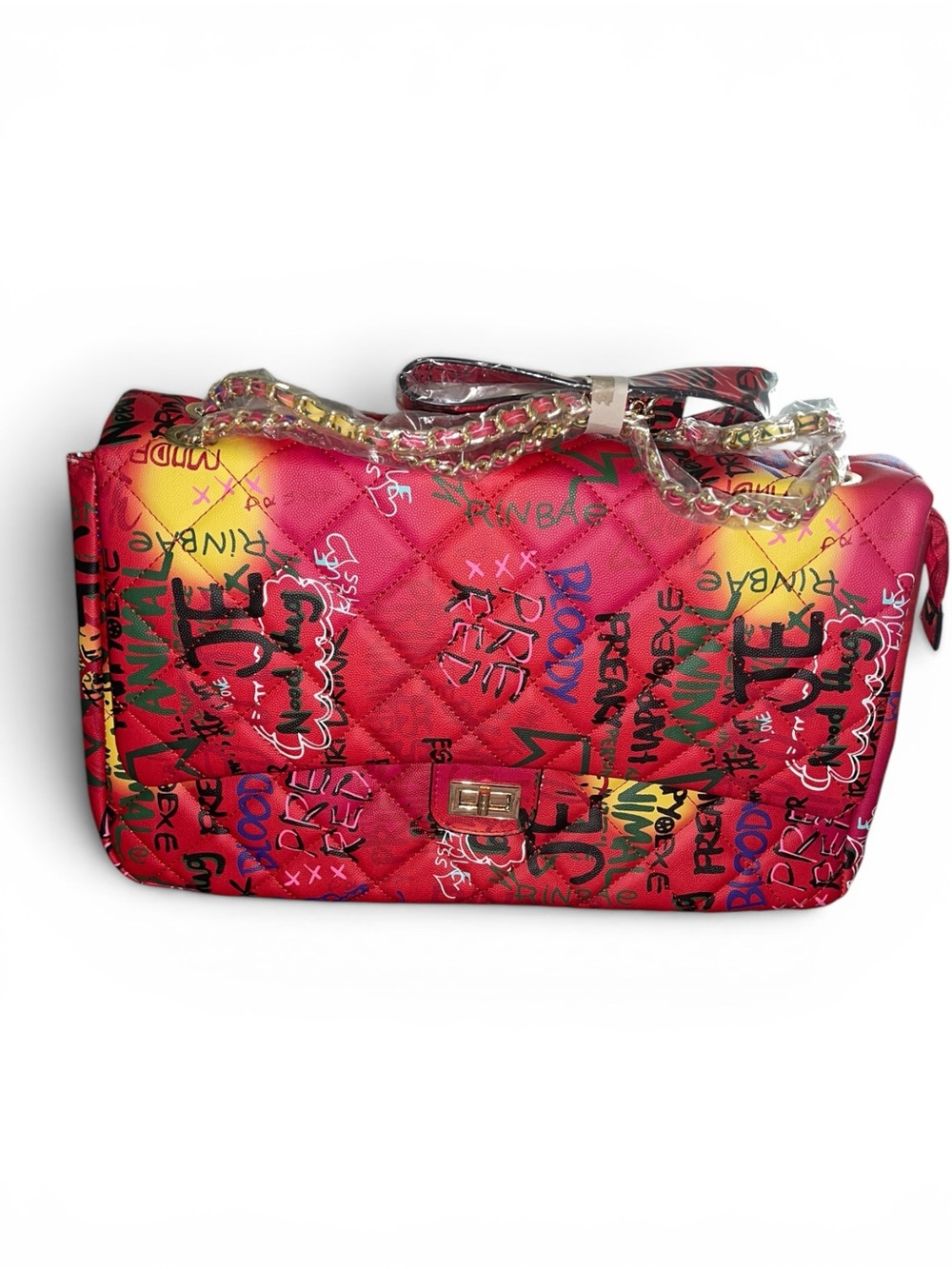 GRAFFITI PRINT OVERSIZE QUILTED MESSENGER SHOULDER BAG